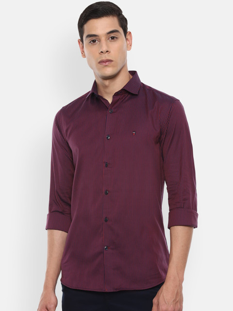 

Louis Philippe Sport Men Maroon & Navy Blue Slim Fit Striped Pure Cotton Casual Shirt