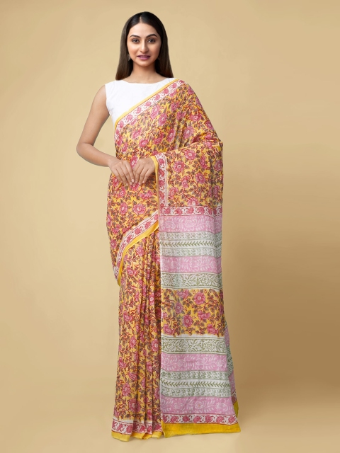 

Unnati Silks Yellow Pure Cotton Printed Kota Saree
