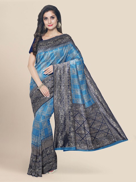 

KLM Fashion Mall Blue Silk Blend Woven Design Banarasi Saree
