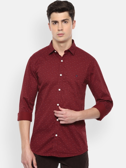 Louis Philippe Sport Men Red Slim Fit Printed Cotton Casual Shirt