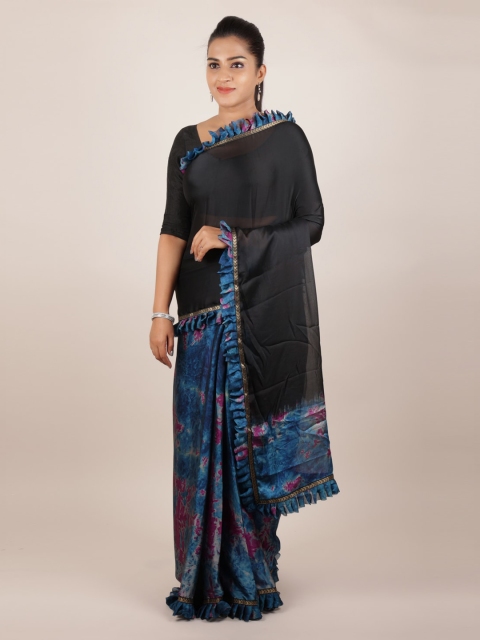 

Pothys Black Printed Poly Georgette Saree