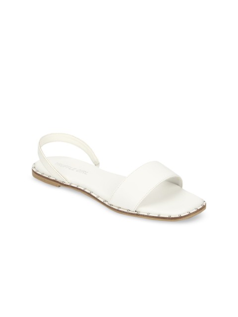 

Truffle Collection Women White Solid PU Open Toe Flats