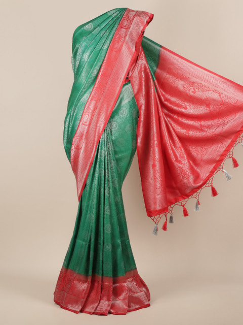

Pothys Green & Red Jute Silk Woven Design Saree