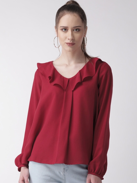 

Quiero Maroon Puff Sleeves Ruffles Regular Top