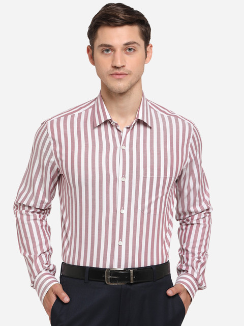 

JADE BLUE Men White & Red Slim Fit Striped Formal Shirt