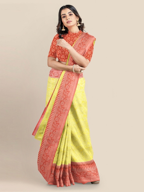 

KLM Fashion Mall Yellow & Pink Silk Blend Woven Design Banarasi Saree