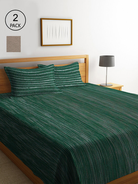 

KLOTTHE Set Of 2 Double King Bed Cover With 4 Pillow Covers, Green