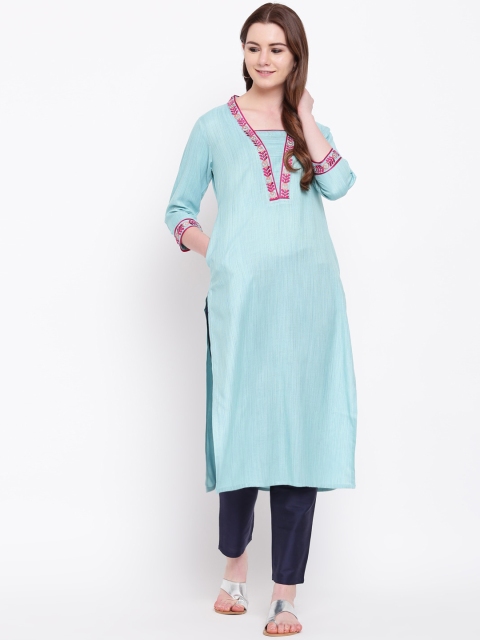 

Shakumbhari Women Blue Ethnic Motifs Yoke Design Thread Work Kurta