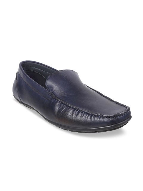 

Mochi Men Navy Blue Textured Formal Leather Loafers
