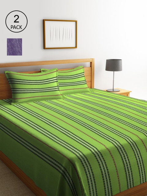 

KLOTTHE Set Of 2 Double Bed Cover with 4 Pillow Covers, Green