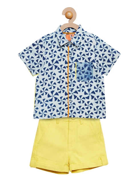 

charkhee Boys Blue & Yellow Printed Shirt with Shorts