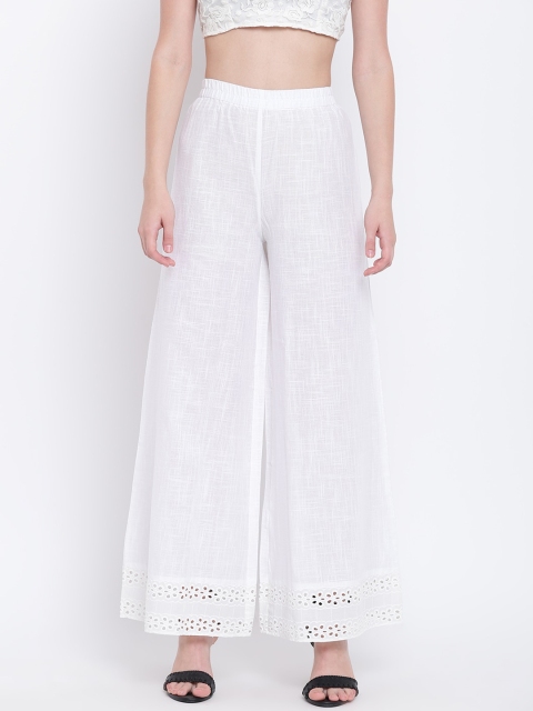 

Shakumbhari Women White Hem Design Wide Leg Palazzos