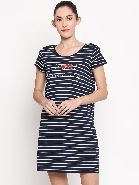 

Dreamz by Pantaloons Navy Blue & White Striped Nightdress