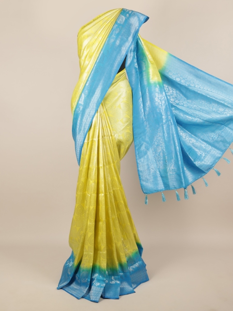 

Pothys Yellow & Blue Jute Silk Woven Design Saree