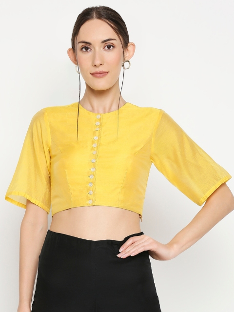 

Desi Weavess Women Yellow Solid Readymade Saree Blouse