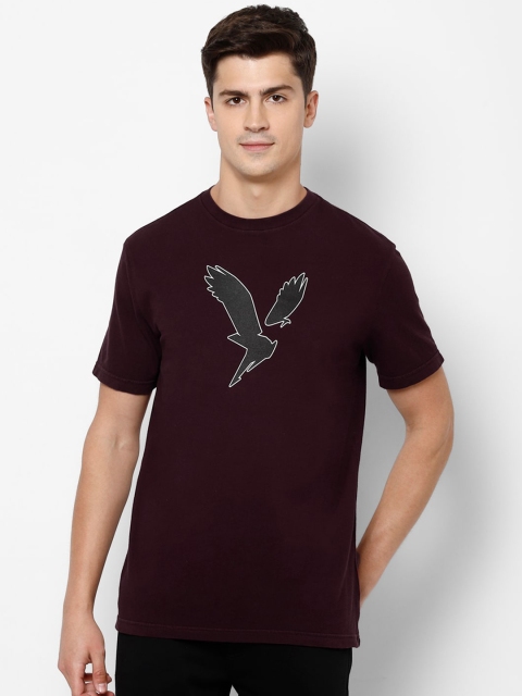 

AMERICAN EAGLE OUTFITTERS Men Burgundy Printed Round Neck Pure Cotton T-shirt