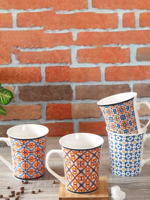 

House Of Accessories Unisex Set of 4 Multicoloured Printed Mugs, Multi