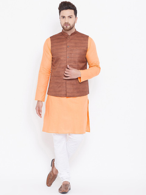 

VASTRAMAY Men Peach-Coloured Layered Kurta with Pyjamas