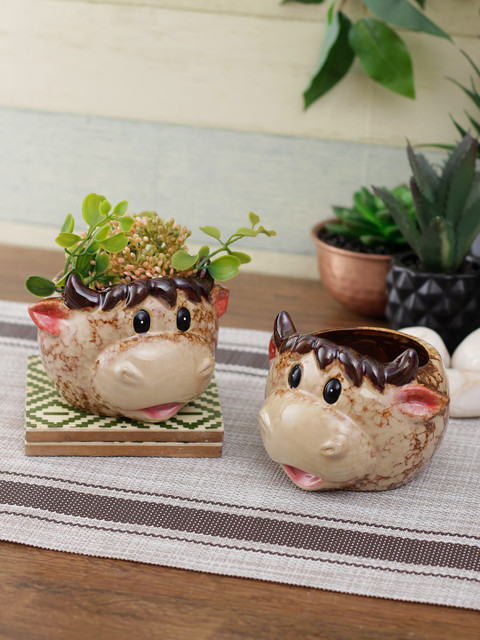 

Aapno Rajasthan Set Of 2 Beige & Brown Ceramic Planters