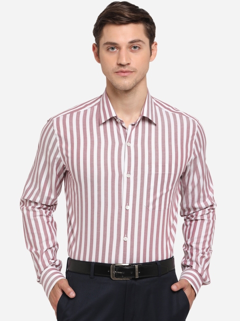 

JADE BLUE Men White & Brown Slim Fit Striped Formal Shirt