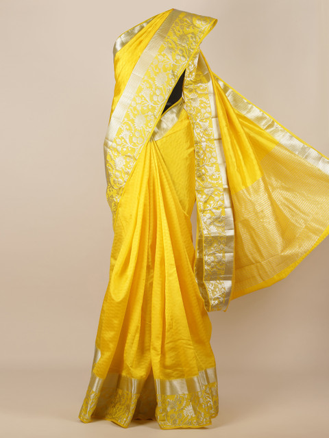 

Pothys Yellow Solid Jute Silk Saree