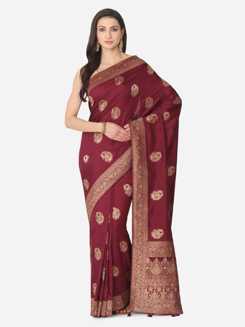 

BOMBAY SELECTIONS Burgundy & Gold-Toned Silk Blend Woven Design Banarasi Saree