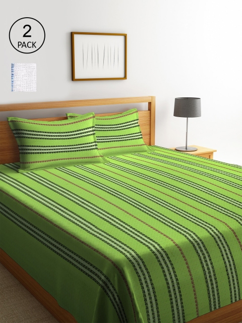 

KLOTTHE Blue & White Set Of 2 Woven-Design Bed Covers With 4 Pillow Covers