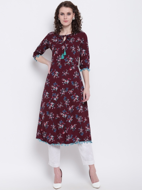 

Napra Women Maroon Floral Printed Crepe Kurta
