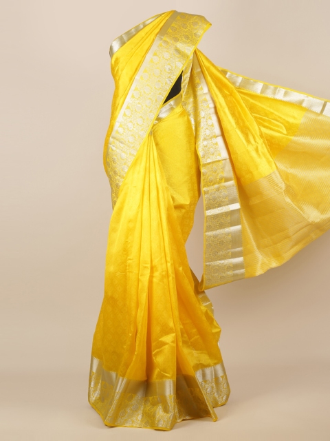 

Pothys Yellow Solid Jute Silk Saree