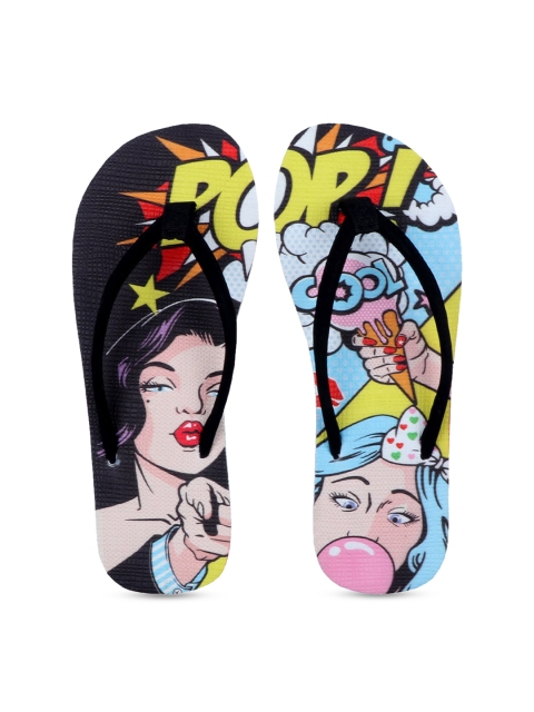 

Solethreads Women Black & Turquoise Blue Printed Thong Flip-Flops
