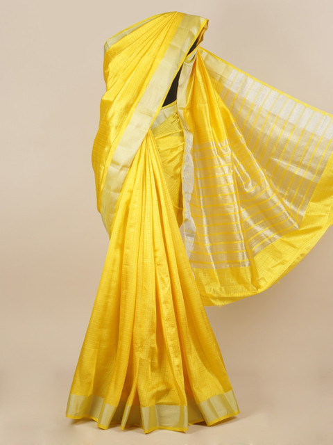 

Pothys Yellow Solid Jute Silk Saree