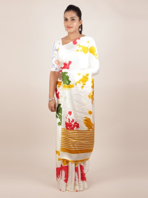 

Pothys Off-White Printed Satin Saree