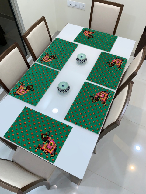 

HomeStorie Set Of 6 Green & Orange Digital Printed Table Placemats