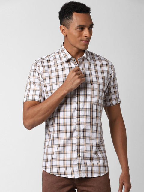 

Peter England Casuals Men White Slim Fit Checked Casual Cotton Shirt