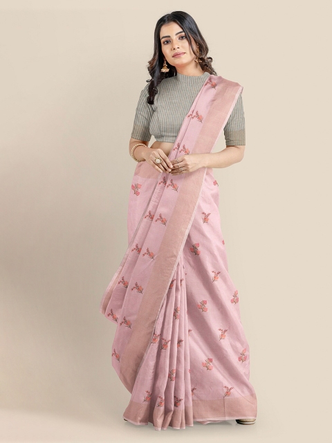 

KLM Fashion Mall Pink Linen Blend Printed Banarasi Saree