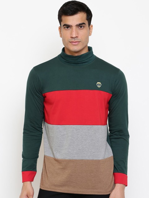 

GHPC Men Green Colourblocked High Neck T-shirt