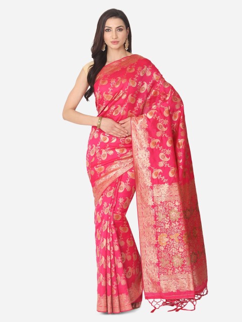 

BOMBAY SELECTIONS Pink Silk Blend Woven Design Banarasi Saree
