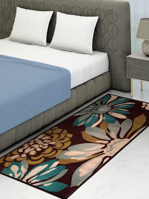 

Athom Trendz Brown & Teal Blue Floral Pattern Anti-Skid Floor Runner