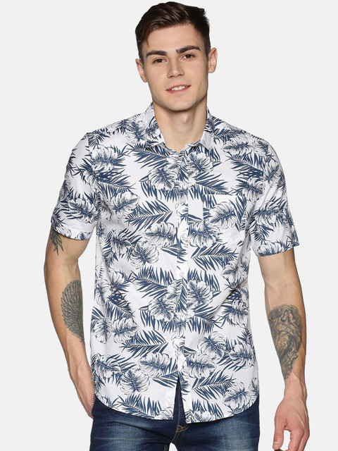 

Tusok Men White Regular Fit Printed Casual Cotton Shirt
