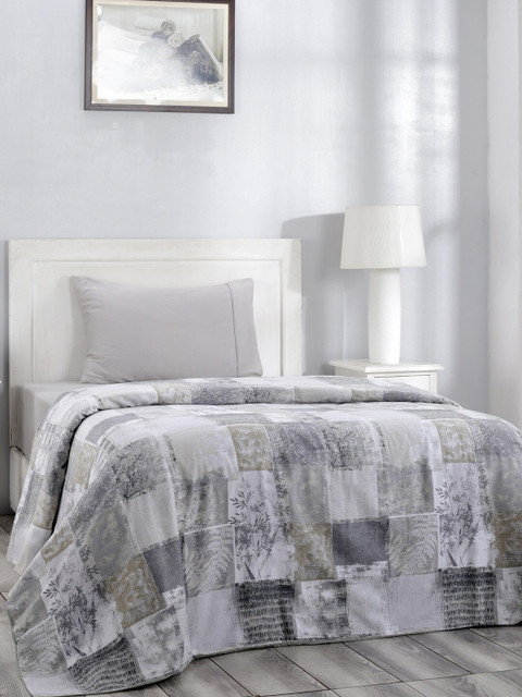 

MASPAR Grey & White Printed 210 TC Cotton Single Bed Duvet Cover with 1 Pillow Cover