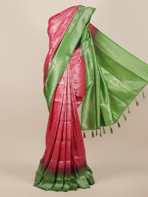 

Pothys Pink & Green Jute Silk Woven Design Saree