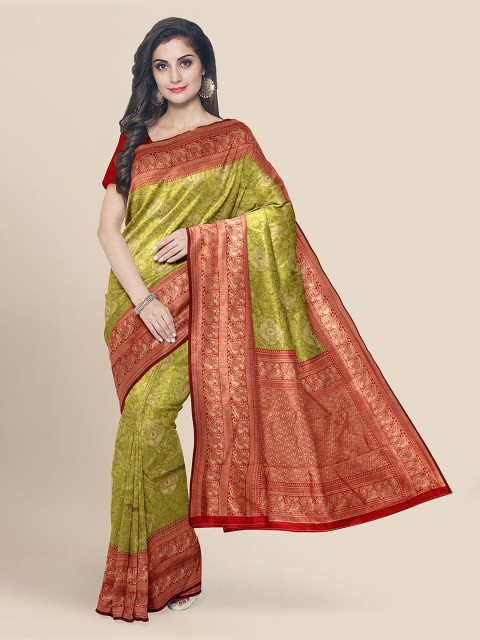 

KLM Fashion Mall Green Silk Blend Woven Design Banarasi Saree