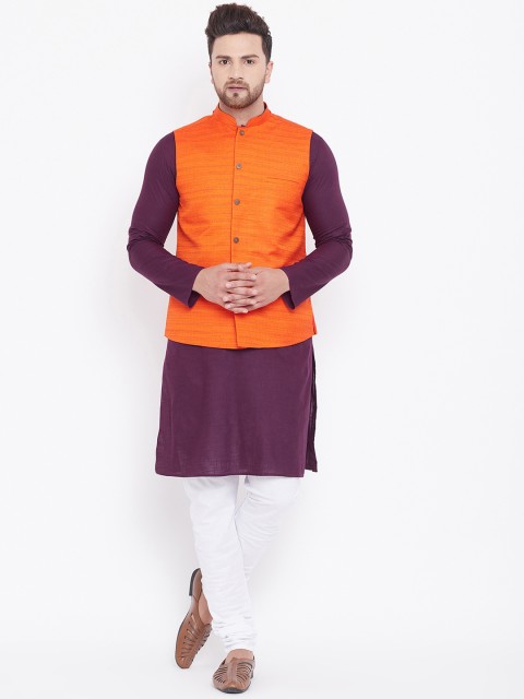 

VASTRAMAY Men Purple Solid Kurta with Pyjamas & Nehru Jacket