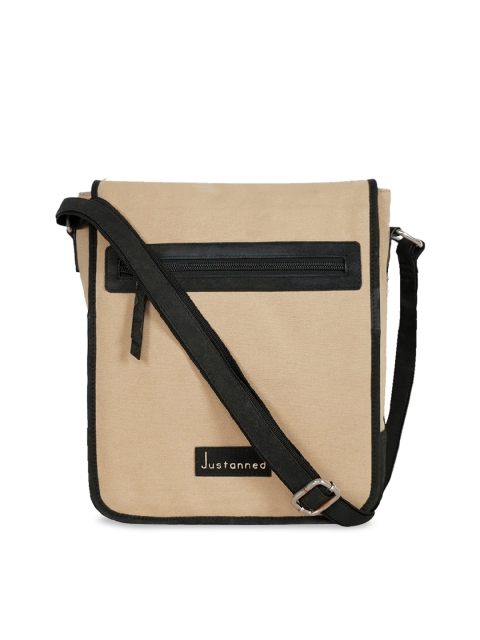 

Justanned Men Beige & Black Colourblocked Messenger Bag