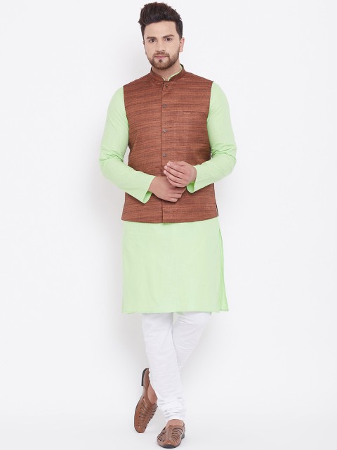 

VASTRAMAY Men Sea Green & White Solid Kurta with Churidar