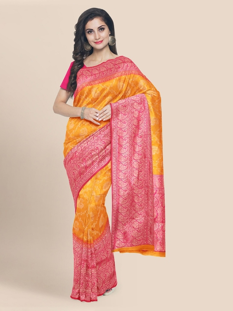 KLM Fashion Mall Yellow Silk Blend Woven Design Banarasi Saree
