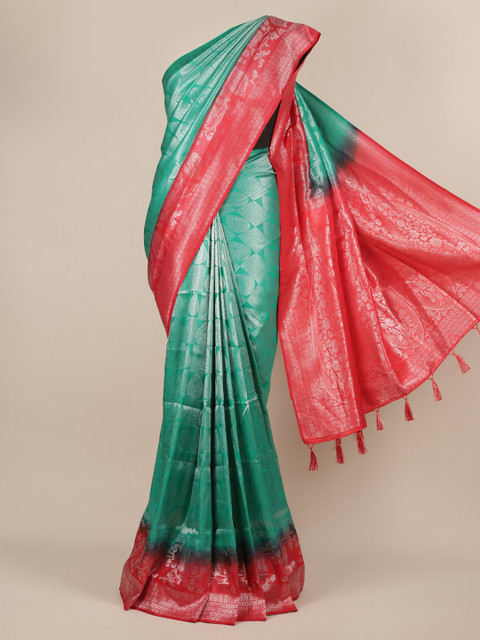 

Pothys Green & Red Jute Silk Woven Design Saree