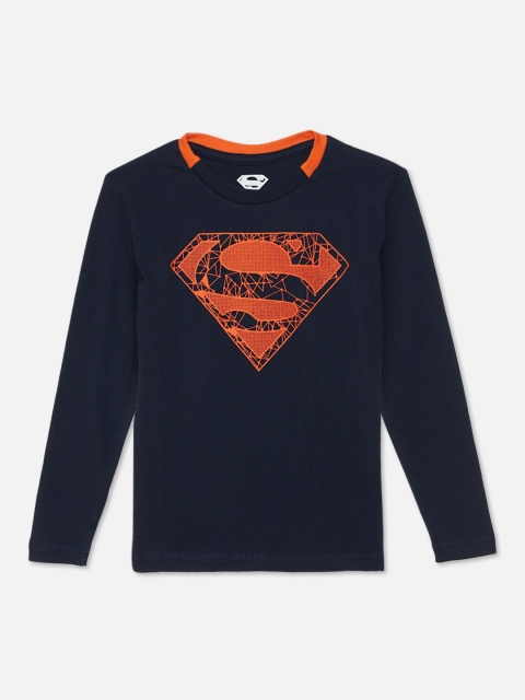 Kids Ville Boys Navy Blue Superman Printed Round Neck T-shirt