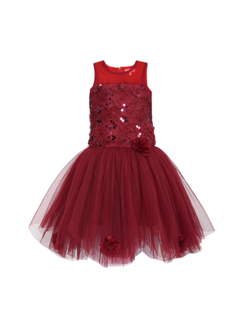 

Toy Balloon kids Girls Maroon Embellished Fit and Flare Dress