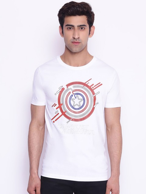 

Marvel Avengers Men White& Red Printed Round Neck Cotton T-shirt